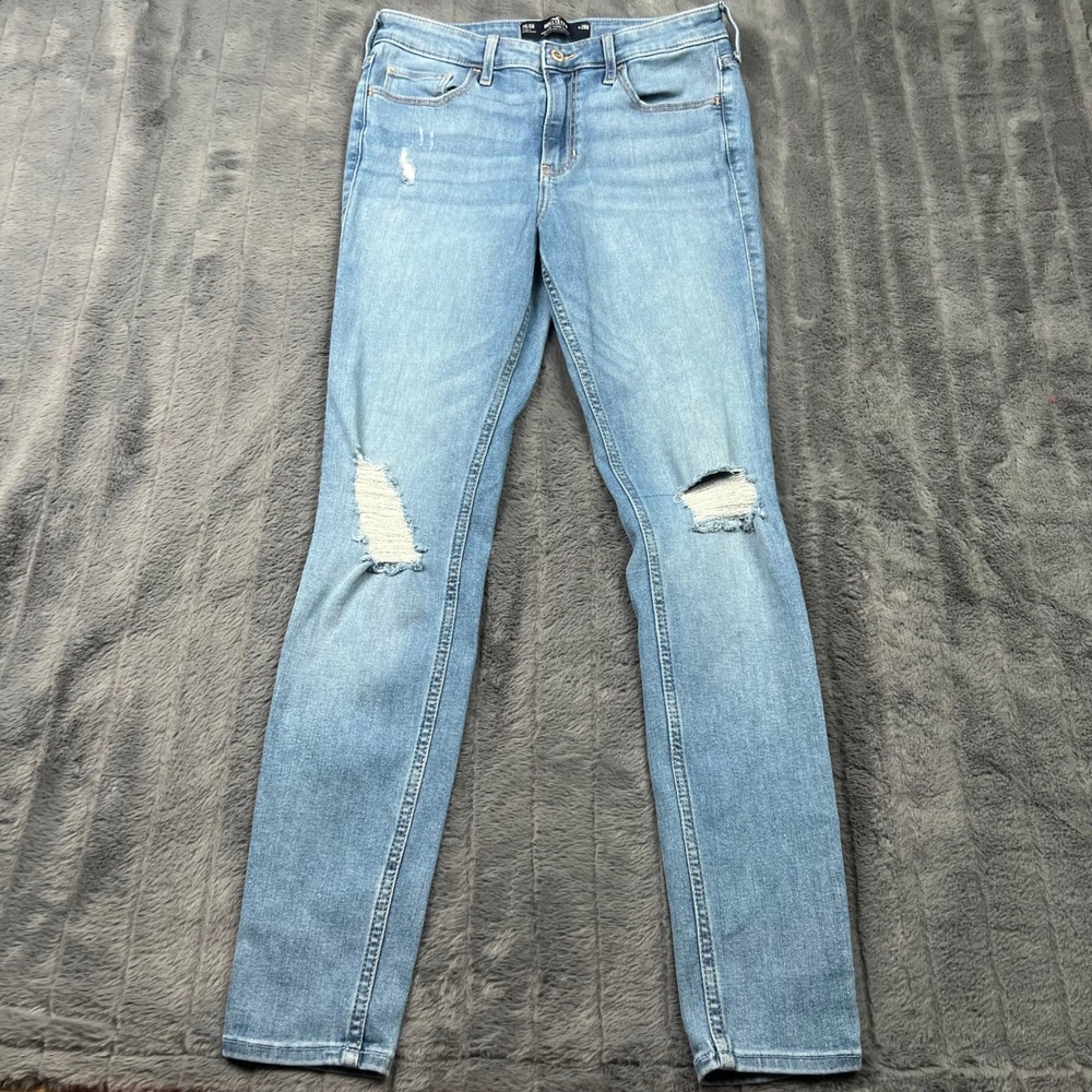Hollister High-Rise Super Skinny Distressed Jeans Light Wash 7R W28R 14314